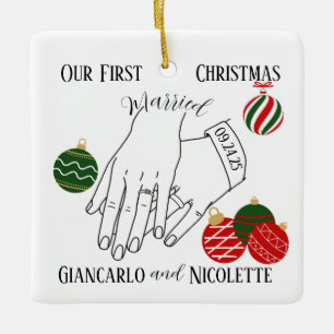 Holding Hands Wedding Rings First Christmas Ceramic Ornament