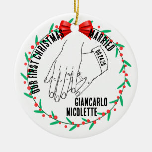 Holding Hands with Wedding Rings Ceramic Tree Decoration