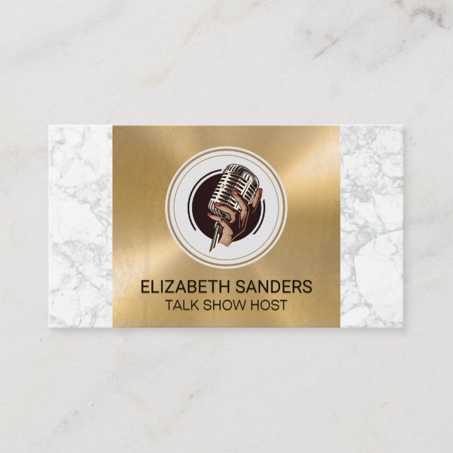 Holding Microphone | Marble Gold Metal Business Card (Front)