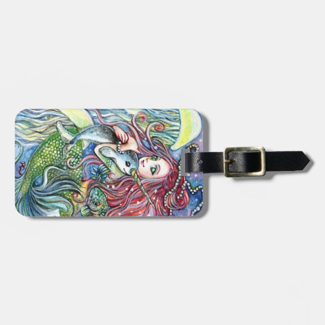 Holding Narwhal Baby - Mermaid Art Luggage Tag (Front Horizontal)
