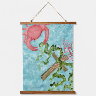 Holding onto the cross hanging tapestry