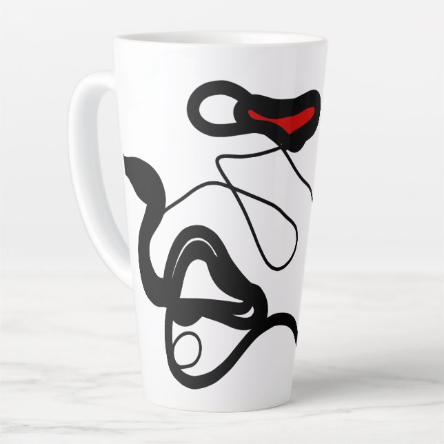 Holding Pattern: Abstract Black, White, Grey & Red Latte Mug (Left Angle)