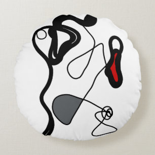 Holding Pattern: Abstract Black, White, Grey & Red Round Cushion