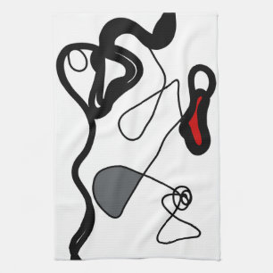 Holding Pattern: Abstract Black, White, Grey & Red Tea Towel