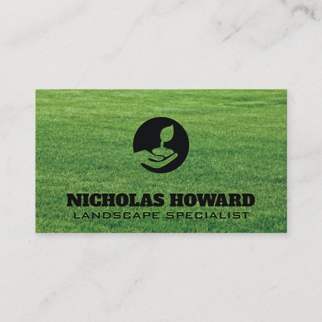 Holding Plant | Grass | Landscaping Business Card (Front)