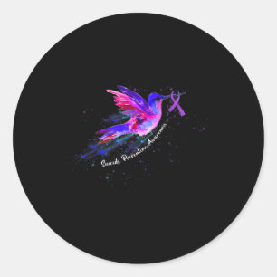 Holding Purple Ribbon Fibromyalgia Awareness 5 Classic Round Sticker