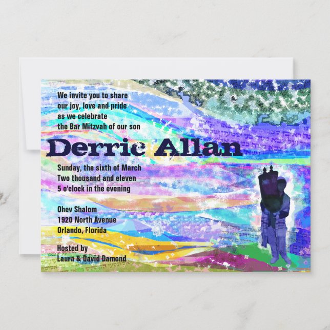 Holding the Torah Bar Mitzvah Invitation (Front)