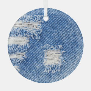 Hole, denim jeans, ripped texture glass tree decoration