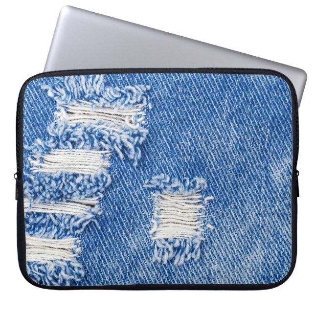 Hole, denim jeans, ripped texture laptop sleeve (Front)