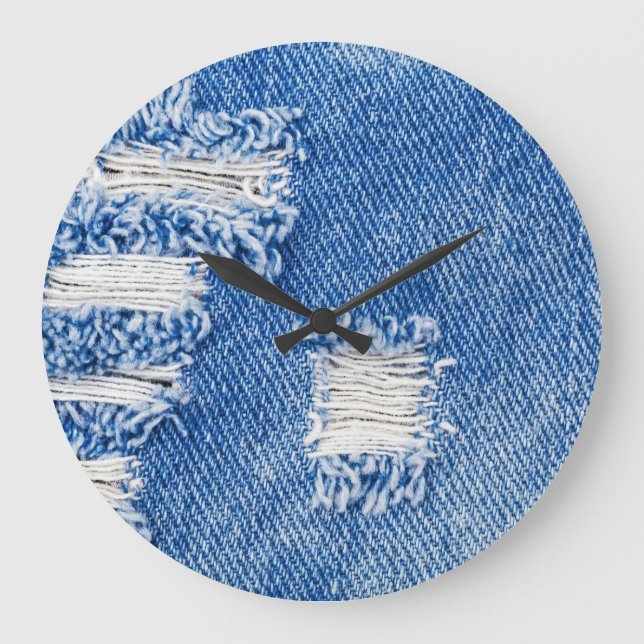 Hole, denim jeans, ripped texture large clock (Front)