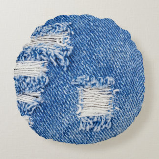 Hole, denim jeans, ripped texture round cushion