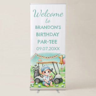Hole in One 1st Birthday Boy Golf Par-tee Retractable Banner