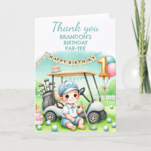 Hole in One 1st Birthday Boy Golf Par-tee Thank You Card