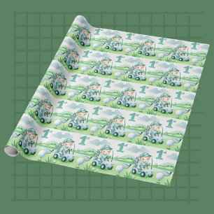 Hole in One 1st Birthday Golf Boy Watercolor Wrapping Paper