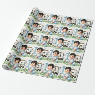 Hole in One 1st Birthday Golf Boy Watercolor Wrapping Paper