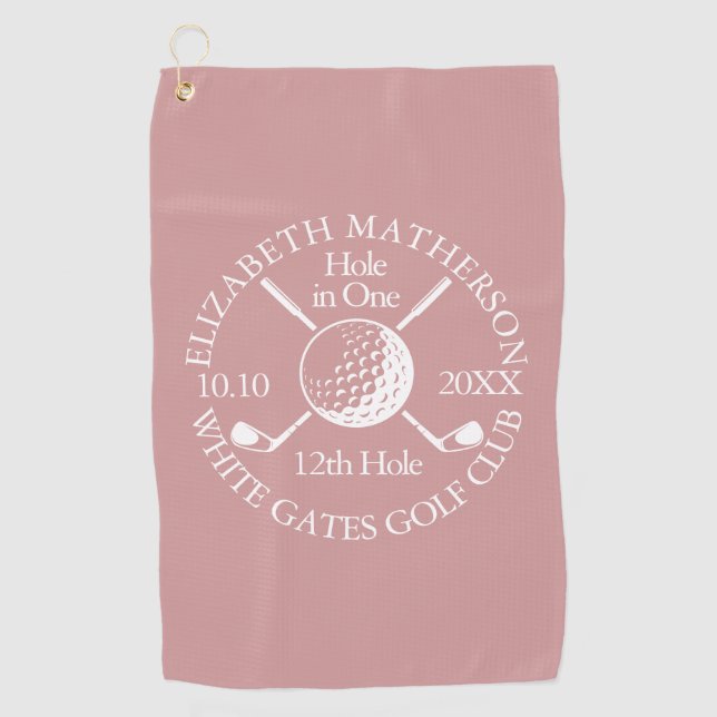Hole in One Ball Clubs Dusty Rose Pink Golf Towel (Front)