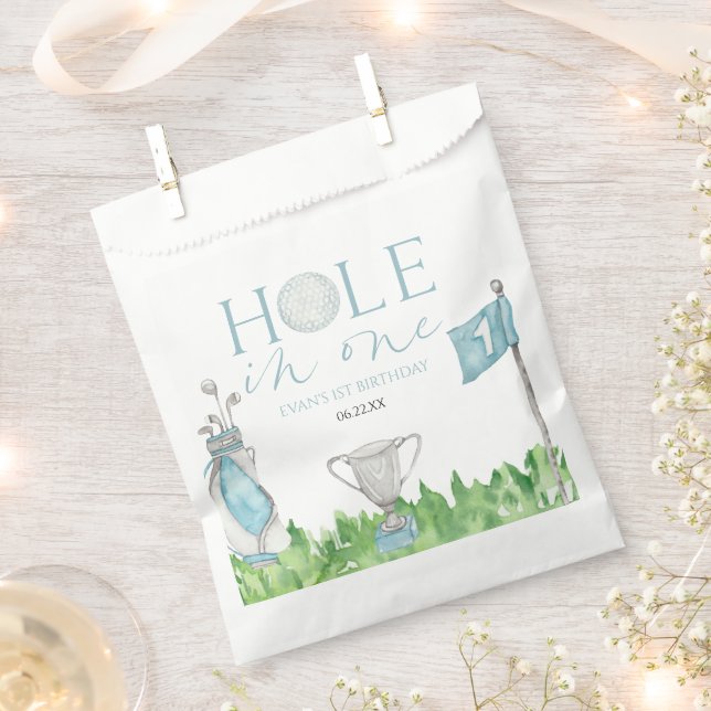 Hole In One Blue Golf 1st Birthday Party Favour Bags (Clipped)