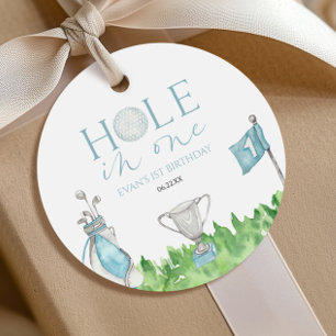 Hole In One Blue Golf 1st Birthday Party Favour Tags