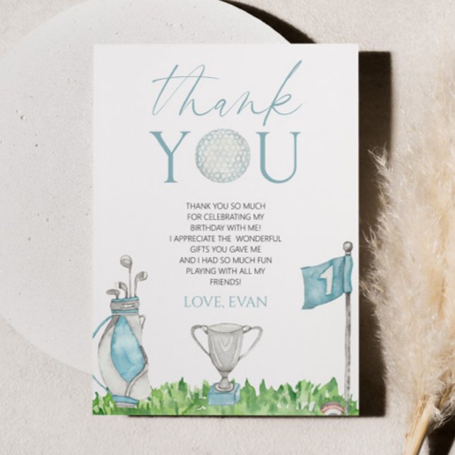 Hole In One Blue Golf 1st Birthday Party Thank You Card (Creator Uploaded)