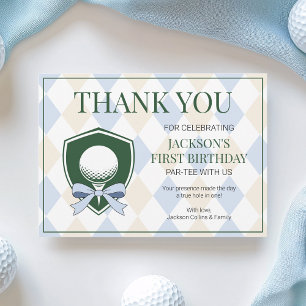 Hole In One Blue Golf Boys Modern 1st Birthday Thank You Card