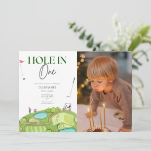 Hole in one boy first birthday invitation