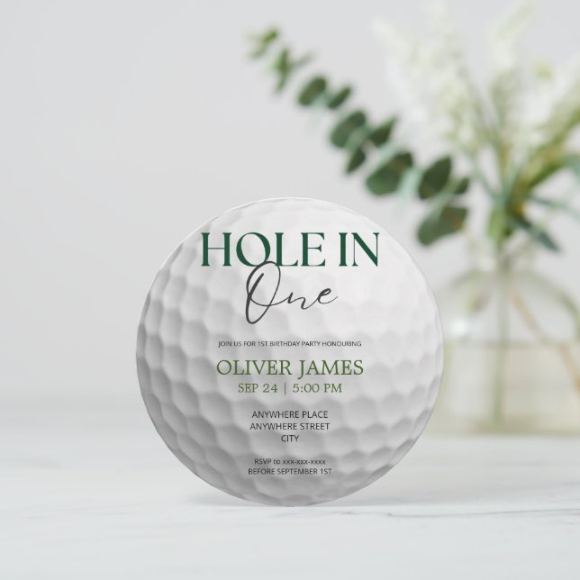 Hole in one boy first birthday  invitation (Standing Front)