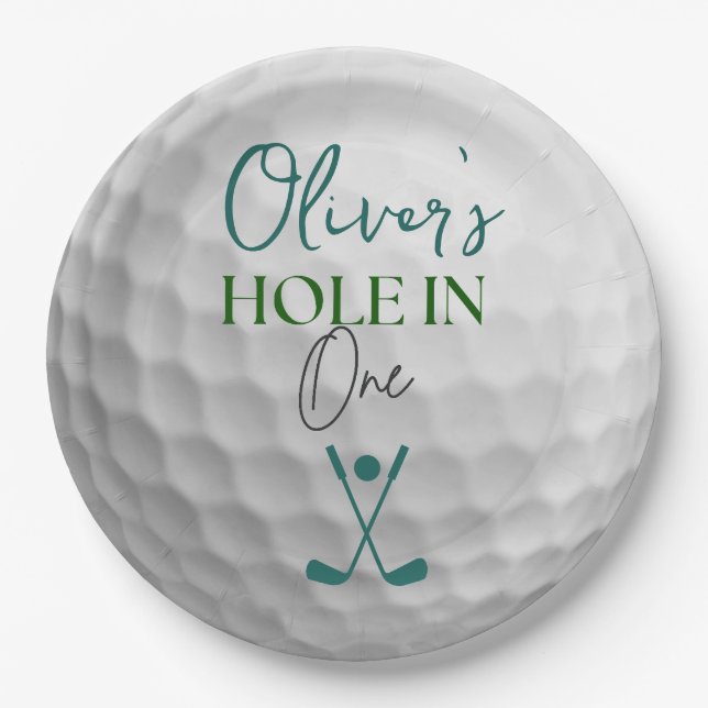 Hole in one boy first birthday  paper plate (Front)