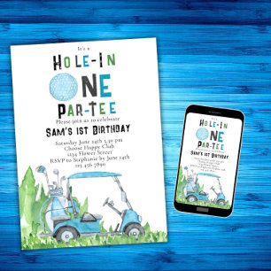 Hole In One Boy Golf First Birthday Par-tee Invitation