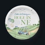 Hole In One Boy Golf First Birthday Par-Tee Paper Plate<br><div class="desc">💙⛳HOLE IN ONE⛳💙 This adorable Golf Hole In One 1st Birthday Paper Plates features a rolling golf course, with blue golf cart and bag, and a super cute HOLE IN ONE Header. This GOLF Birthday Paper Plate set is sure to complete any HOLE IN ONE or GOLF Themed birthday party!...</div>