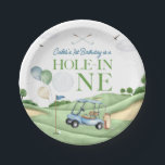 Hole In One Boy Golf First Birthday Par-Tee Paper Plate<br><div class="desc">💙⛳HOLE IN ONE⛳💙 This adorable Golf Hole In One 1st Birthday Paper Plates features a rolling golf course, with blue golf cart and bag, and a super cute HOLE IN ONE Header. This GOLF Birthday Paper Plate set is sure to complete any HOLE IN ONE or GOLF Themed birthday party!...</div>
