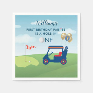 Hole In One Boy Golf Par-tee 1st Birthday Cocktail Napkin