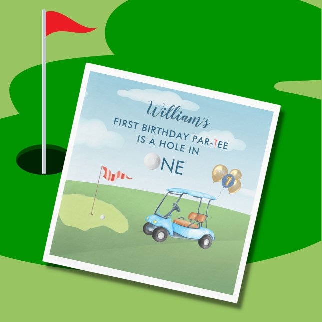 Hole In One Boy Golf Par-tee 1st Birthday Cocktail Napkin (Creator Uploaded)