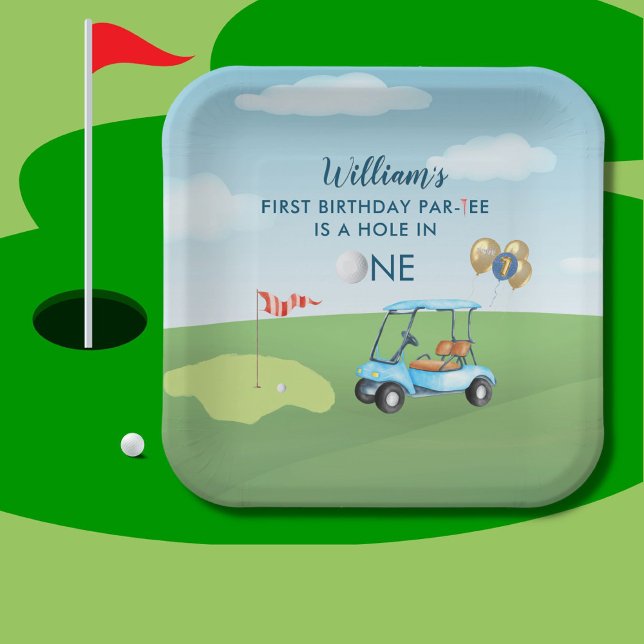Hole In One Boy Golf  Par-tee 1st Birthday  Paper Plate (Creator Uploaded)