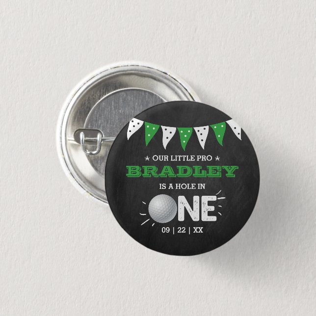 Hole In One Boys Golf 1st Birthday Par-tee 3 Cm Round Badge (Front & Back)