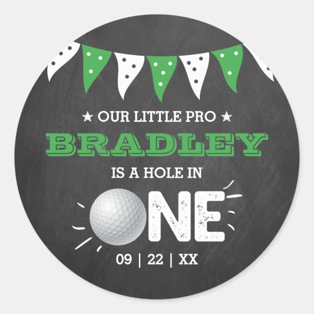 Hole In One Boys Golf 1st Birthday Par-tee Classic Round Sticker (Front)
