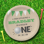 Hole In One Boys Golf 1st Birthday Par-tee Paper Plate<br><div class="desc">Celebrate in style with these trendy 1st birthday party paper plates. The design is easy to personalise with your own wording and your family and friends will be thrilled when they see these fabulous party plates. Matching party items can be found in the collection.</div>