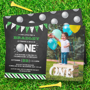 Hole In One Boys Golf 1st Birthday Par-tee Photo Invitation