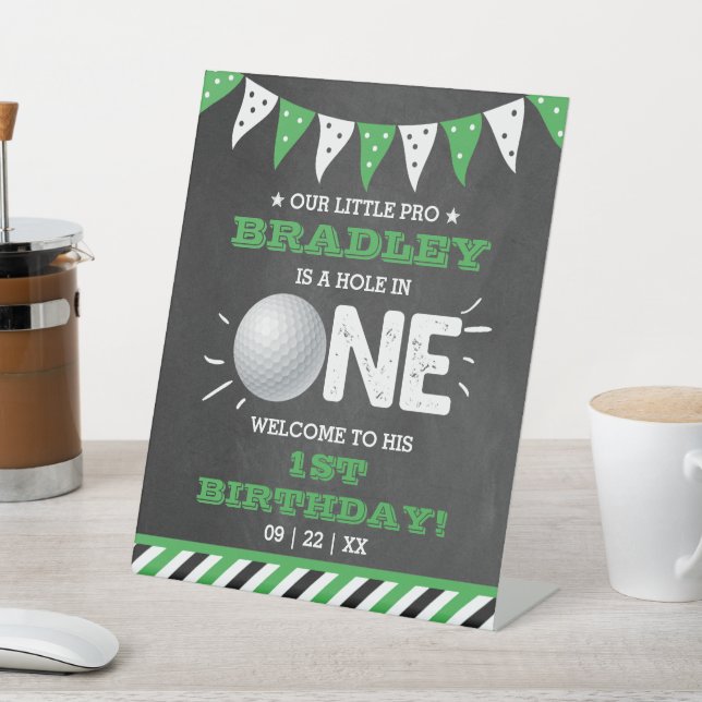 Hole In One Boys Golf 1st Birthday Par-tee Welcome Pedestal Sign (In SItu)