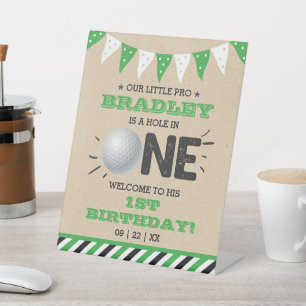 Hole In One Boys Golf 1st Birthday Par-tee Welcome Pedestal Sign
