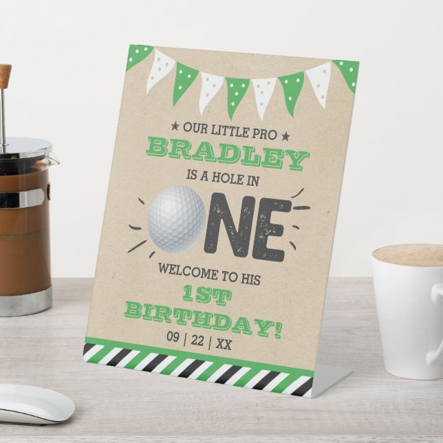 Hole In One Boys Golf 1st Birthday Par-tee Welcome Pedestal Sign (In SItu)