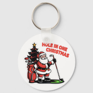Hole in One Christmas Santa Golf Putt Putt Golf Key Ring