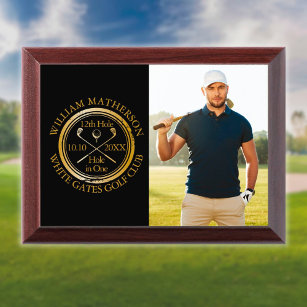 Hole in One Classic Gold And Black Photo Golf Award Plaque