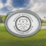 Hole in One Classic Personalised Golf  Belt Buckle<br><div class="desc">Featuring an aged stamp effect classic retro design. Personalise the name,  location hole number and date to create a great keepsake to celebrate that fantastic hole in one. Designed by Thisisnotme©</div>