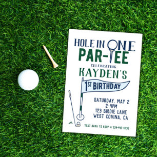 Hole in One Doodle Golf First Birthday Invitation