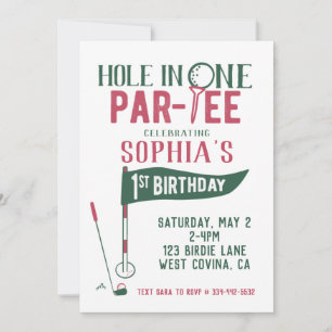 Hole in One Doodle Golf First Birthday Invitation