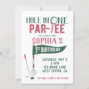 Hole in One Doodle Golf First Birthday Invitation