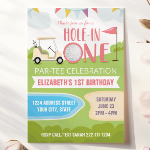 Hole in One First Birthday Invitation for girls