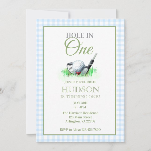 Hole in One First Birthday Invitation – Golf Theme (Front)