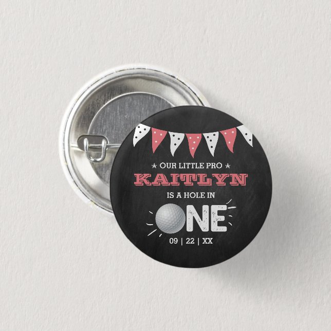 Hole In One Girls Golf 1st Birthday Par-tee 3 Cm Round Badge (Front & Back)