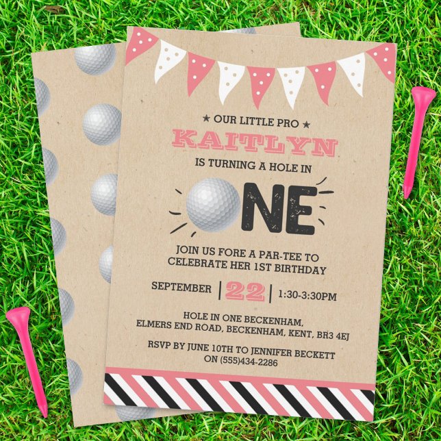 Hole In One Girls Golf 1st Birthday Par-tee Invitation (Creator Uploaded)